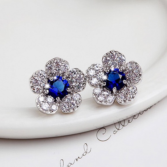 Any 2/$20! Silver & Crystal Pave Flower Stud Earrings - Picture 7 of 9